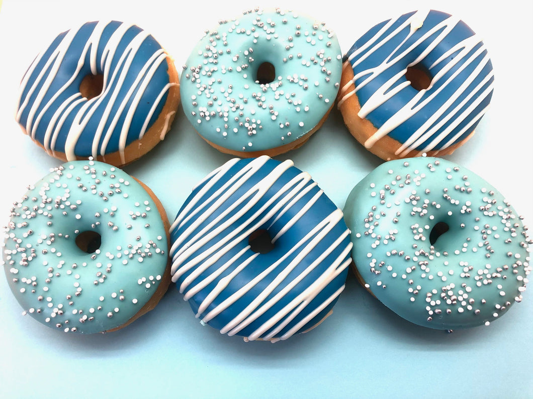 Mini Donut Box 'Customized Blue Stripes & Silver Sprinkles'