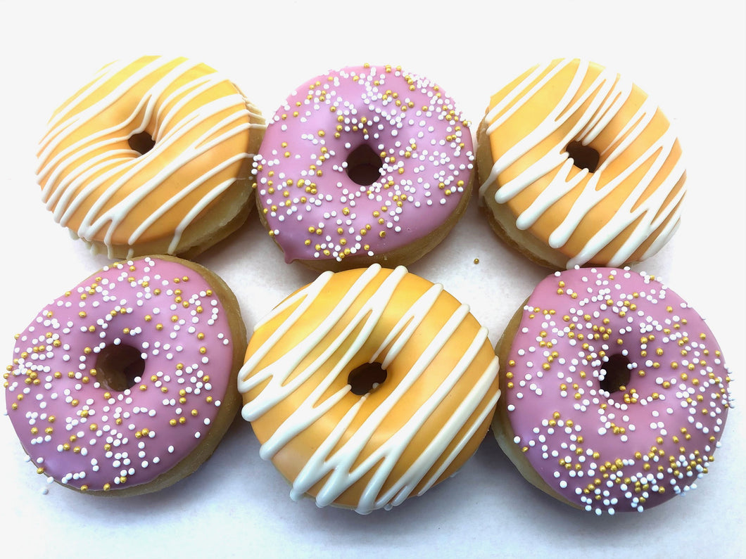 Mini Donut Box 'Customized Gold Stripes & Pink Sprinkles'